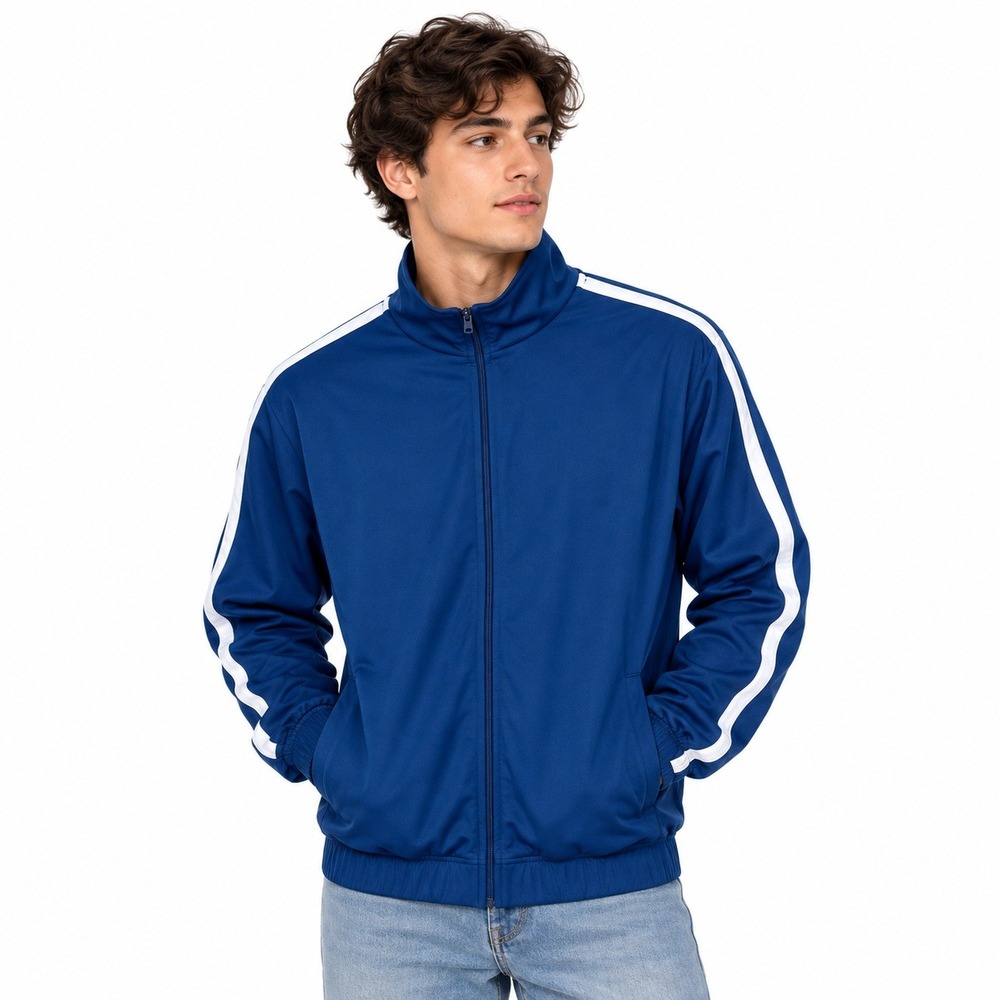 Roundtree & Yorke Sport Striped Track Jacket Blue Blokecore Zip Up Size L